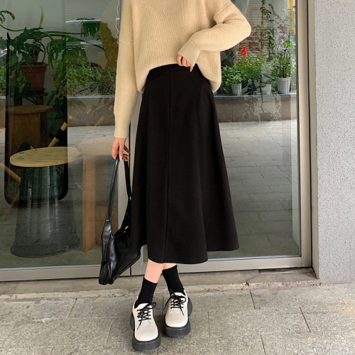 Real auction real price 2022 winter woolen skirt A-line large swing covering the crotch skirt stitching mid-length woolen skirt
