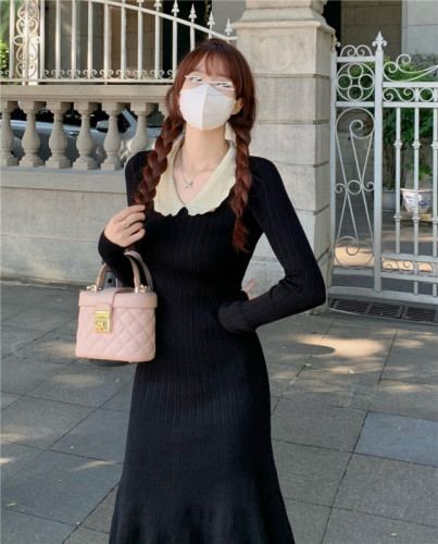 Real price real shot Winter new ADA MISS same style French lace collar mid-length dress women