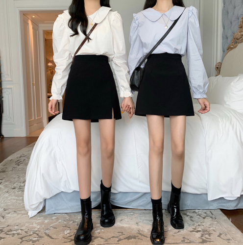 Real shooting real price autumn and winter show thin high waist split skirt + black anti-light Korean version temperament A word bag hip skirt