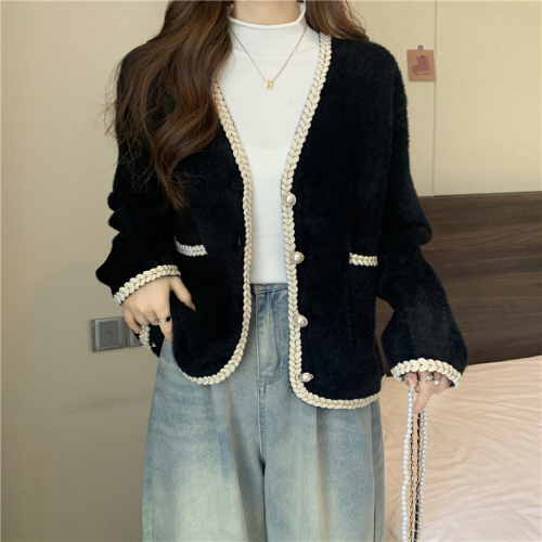 Real Price New French Small Fragrance Pearl Button Sweater Cardigan Jacket + Slim Knit Bottom