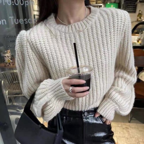 Korean fashion all-match loose top women's autumn  new simple and thin round neck knitted sweater