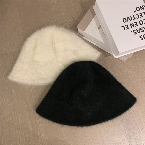 Real shot no discount imitation rabbit fur fisherman hat cute Japanese furry basin hat warm white plush small bucket hat
