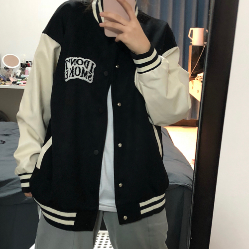 Baseball uniform jacket female  autumn and winter style American campus new trendy outer wear top Korean version loose salt clip