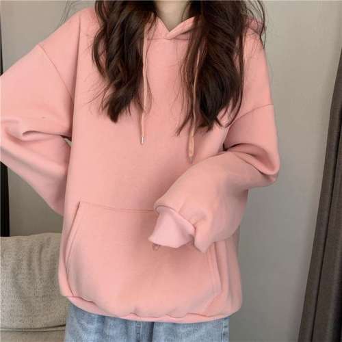 Korean style lazy style thickened hooded loose and thin all-match pullover long-sleeved top