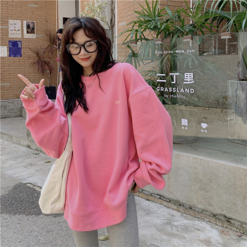 American-style fleece thickened long-sleeved sweater women's autumn Korean version loose fashion pullover design sense niche top coat