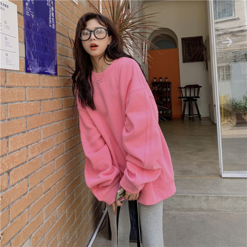 American-style fleece thickened long-sleeved sweater women's autumn Korean version loose fashion pullover design sense niche top coat