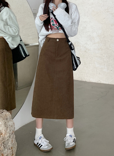 Real shot real price Corduroy skirt women's A-line high waist 2022 autumn and winter new short skirts are thin and long skirts