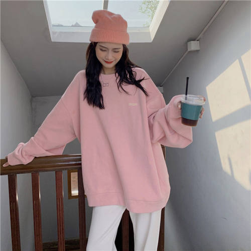 American-style fleece thickened long-sleeved sweater women's autumn Korean version loose fashion pullover design sense niche top coat