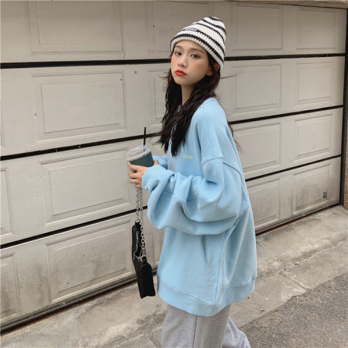 American-style fleece thickened long-sleeved sweater women's autumn Korean version loose fashion pullover design sense niche top coat