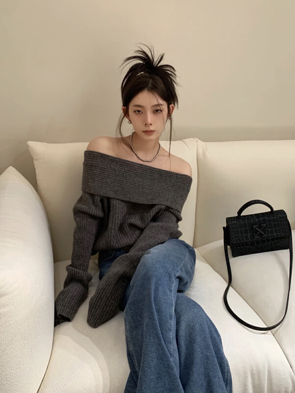【SAVAGE】One-shoulder slim fit sweater S1323# WPL