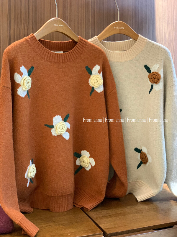 New in winter! [FROM ANNA] Crochet pullover round neck warm sweater 1252# LSW