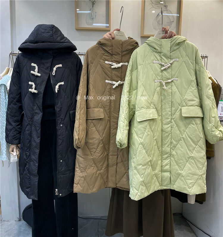 【MAX ORIGINAL】Hooded mid-length horn buckle thermal padded jacket 99011# HBX