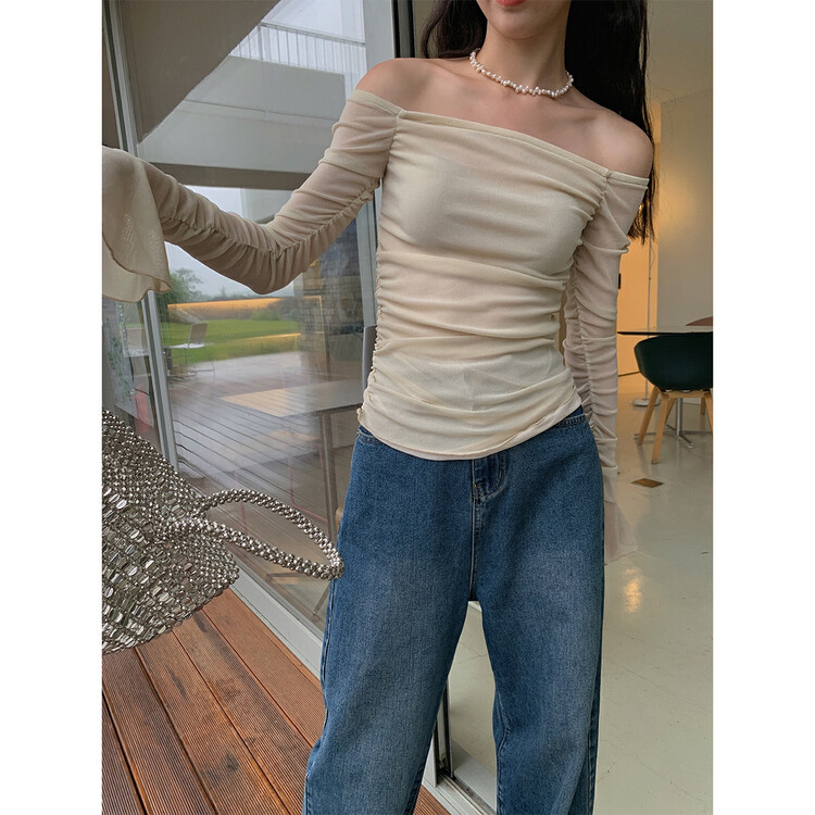 Original price 62.04! New in early autumn! [NEW OPEN] One-shoulder smocked tight fit and thin hot girl shirt FY80217# ZXX