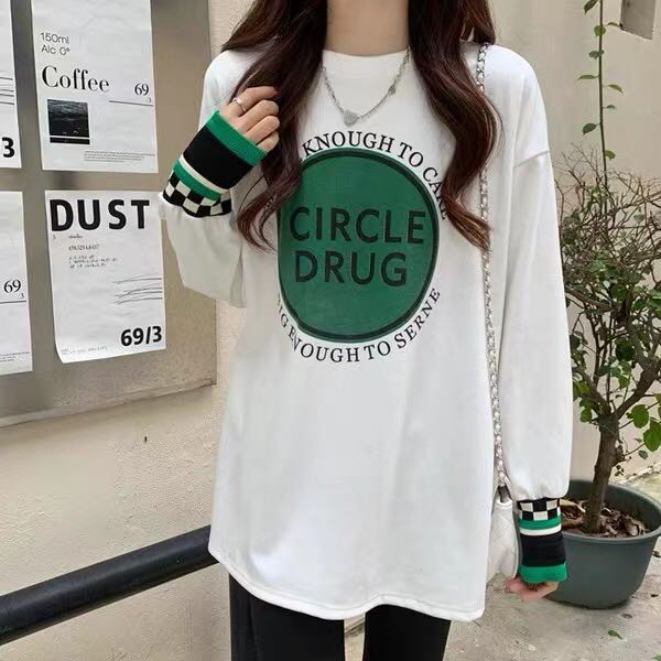 [Ziyijia] Letter stitching loose long-sleeved T-shirt A212# WTT