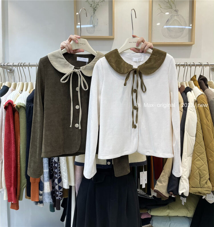 【MAX ORIGINAL】Doll Collar Contrast Color Single Breasted Shirt 99063# HBX