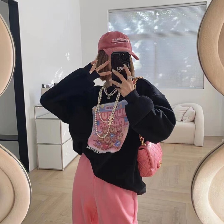 [Yi Kaoru] Cartoon Bear Print Round Neck Long Sleeve Sweater 0499# HYY