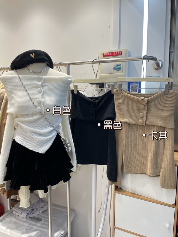 【JULIA】One-shoulder single-breasted small women's warm sweater YS1-2095# PCZ