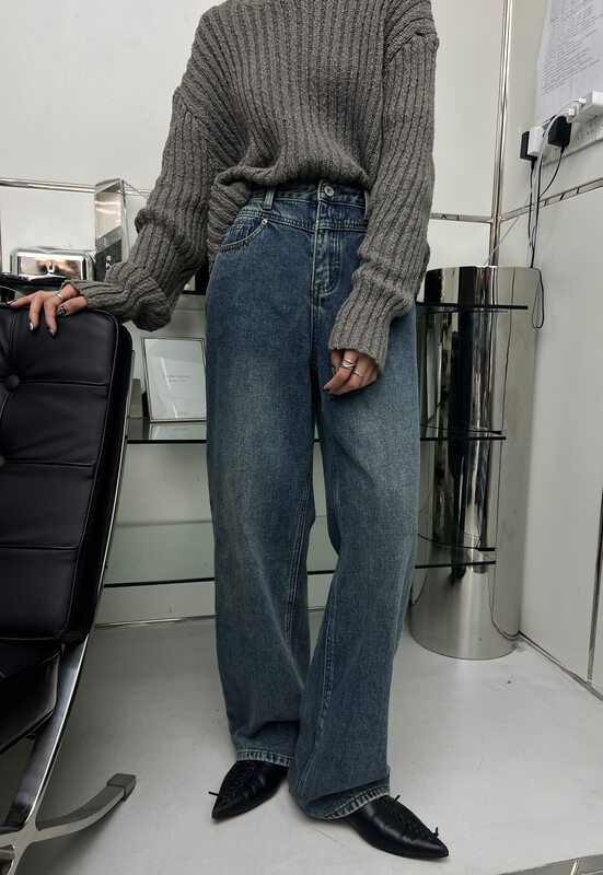 【T-PLATFORM】Simple and casual all-match slim and fleece jeans V8925# CQW