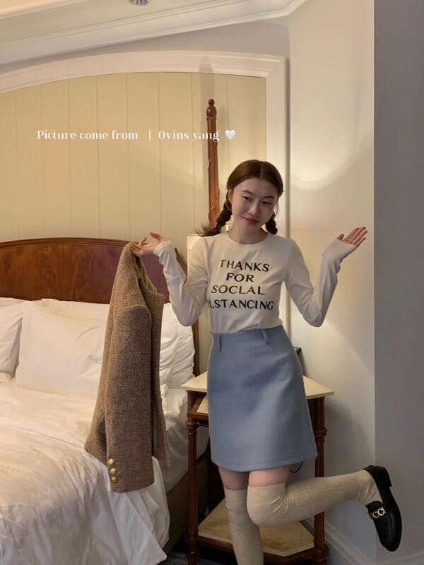 【OVINSYANG】Letter Print Loose Long Sleeve T-Shirt 9080# FHX