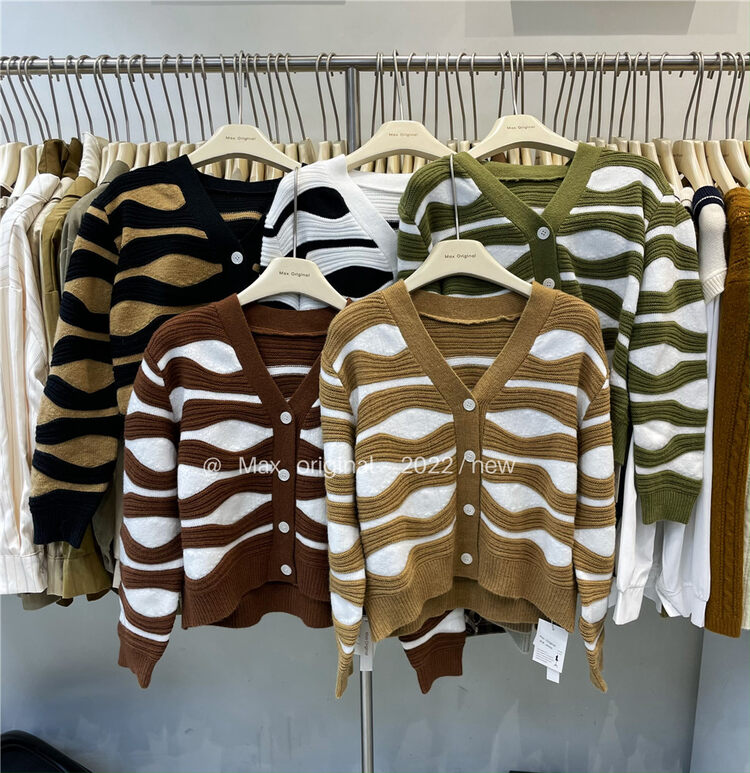 New in winter!【MAX ORIGINAL】V-neck color-blocking versatile warm sweater 98908# HBX