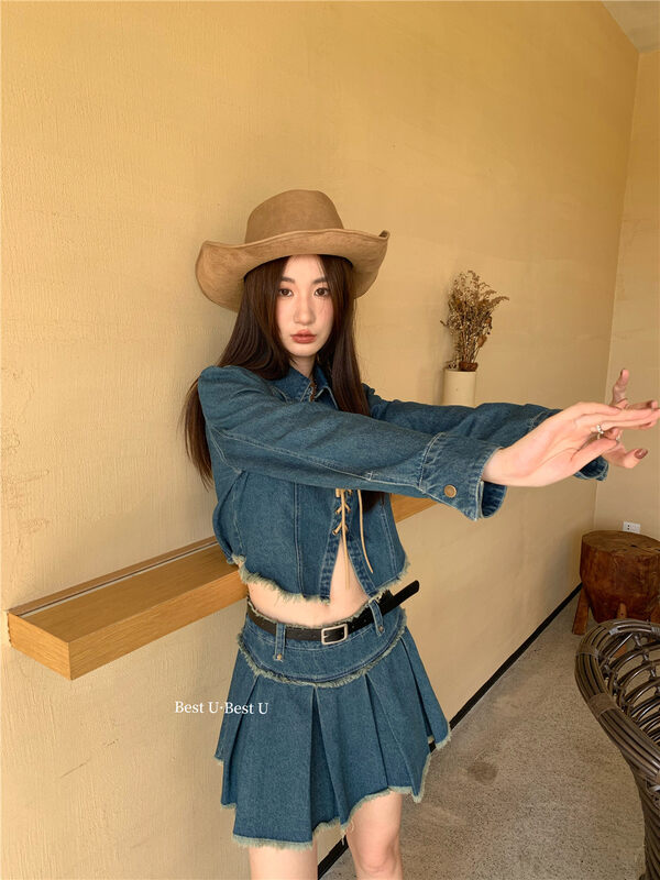 New in early autumn! [BEST U] Retro hot girl slim denim skirt (without belt, top) 60227# LSW