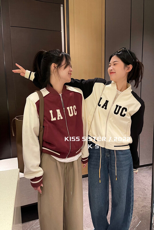 【KISS SISTER】Korean version casual color matching baseball uniform jacket short coat 22A9825# CQW