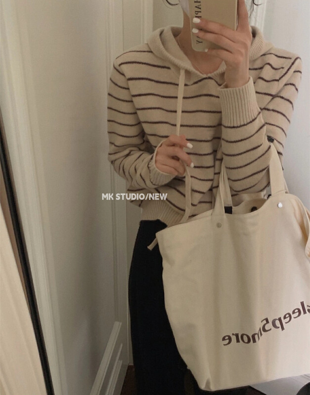 【MK】Striped Long Sleeve Hooded Warm Sweater D200# HJY