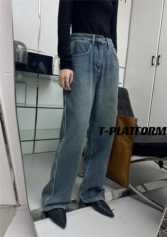 【T-PLATFORM】Korean wide leg fleece slimming jeans V8901# CQW