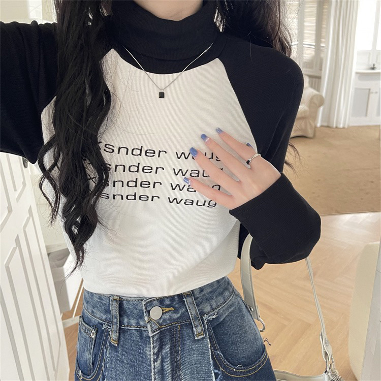 [Blue Show] Design letter pile collar plus velvet bottoming shirt 1126# LSW