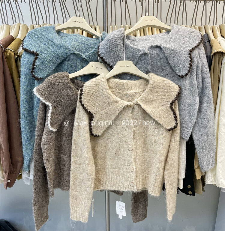 Autumn is new!【MAX ORIGINAL】Korean Gentle Contrast Color Doll Collar Warm Sweater 98866# HBX