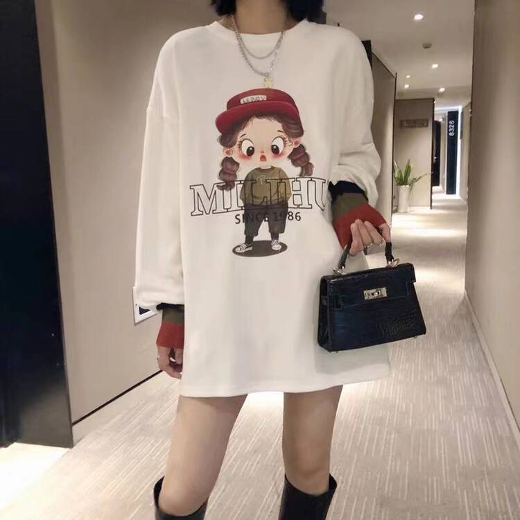 [Ziyijia] Round neck printed stitching long-sleeved T-shirt A209# WTT