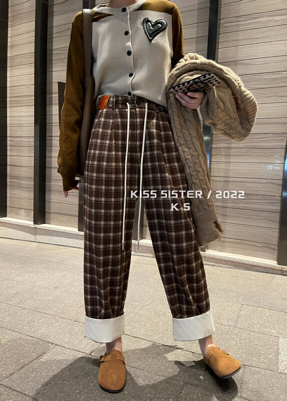 【KISS SISTER】Versatile Retro Thick Plaid Casual Pants 22A9830