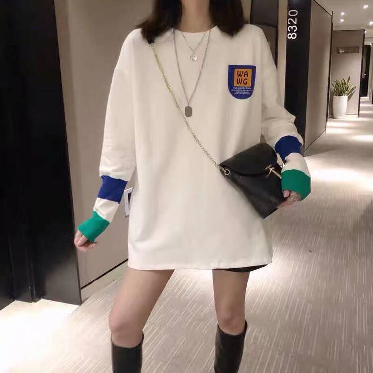 [Ziyijia] Color-blocking comfortable pullover all-match loose long-sleeved T-shirt 952# WTT