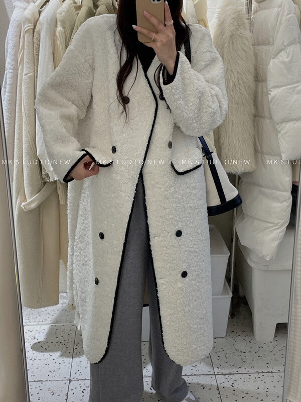 【MK】 Long Lamb Wool Fashion Double Breasted Coat YS1-3676# HJY