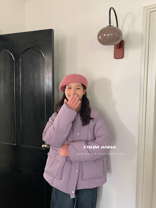 【FROM ANNA】Single-breasted solid color comfortable and versatile warm down jacket (including white duck down 90%) 228957# LSW