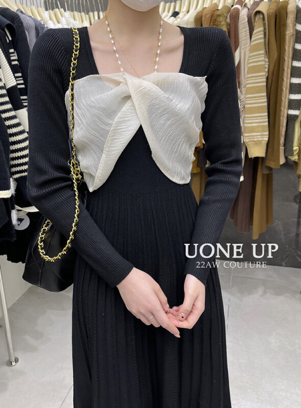 【UONE】French Gentle Knit Dress (with Bead Chain) 82068# LSL