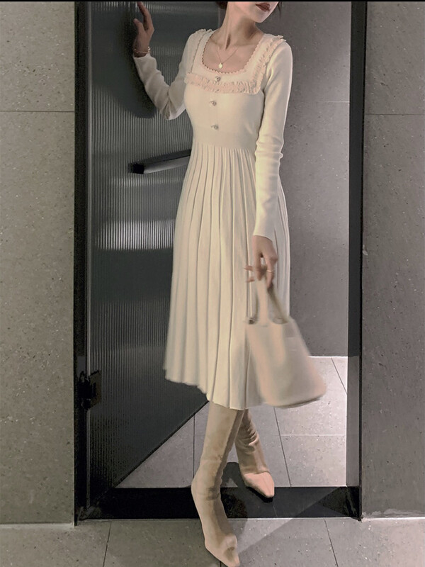 【UONE】 French Elegant Lace Knit Dress 82066# LSL