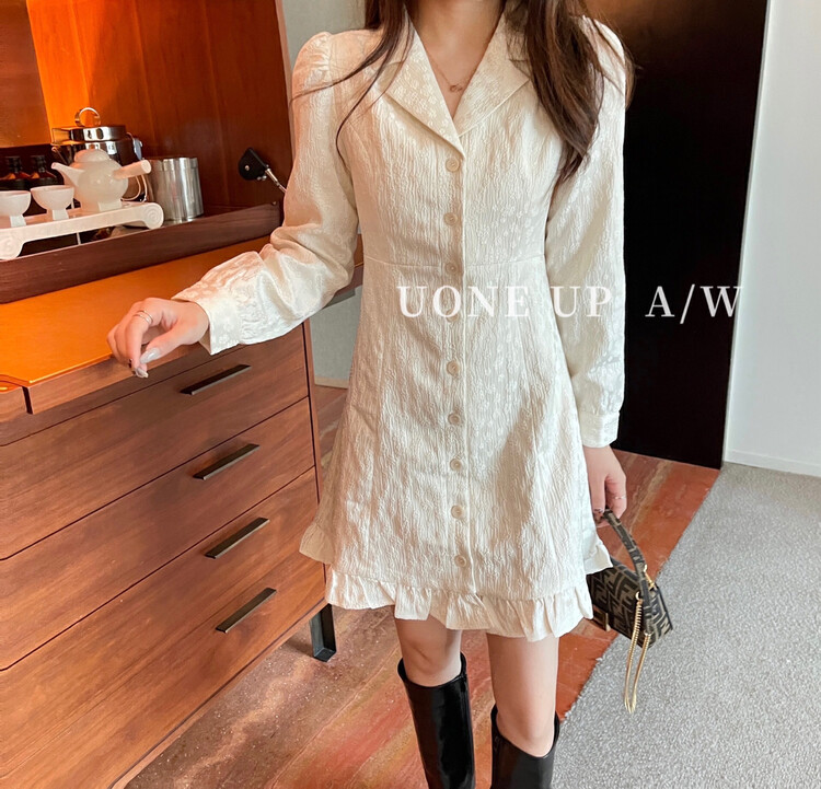 Original price 144.78! New in early autumn! [UONE] Jacquard temperament long-sleeved dress 97855# LSL