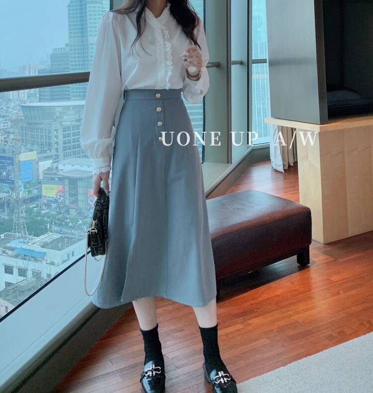 Original price 89.11! 【UONE】Baroque style elastic skirt with slit 97818# LSL