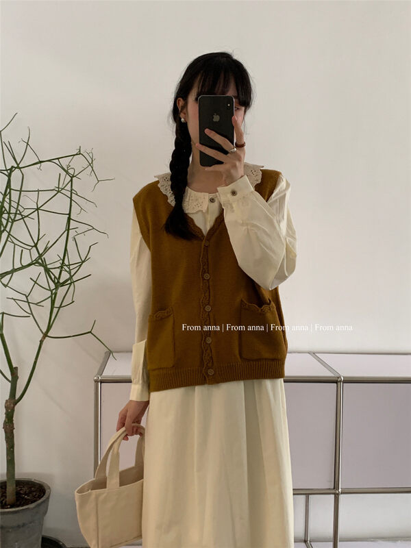 Original price 67.68! 【FROM ANNA】Korean version of simple lace knitted vest TT3037# LSW