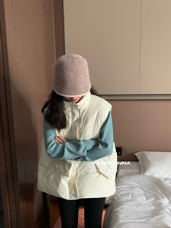 【FROM ANNA】Korean version casual stand-up collar vest warm down jacket (including 90% white duck down) 228954# LSW