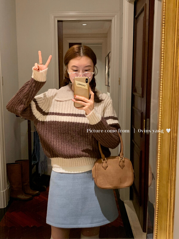 【OVINSYANG】Colorblock Lapel Pullover Warm Sweater 9091# FHX