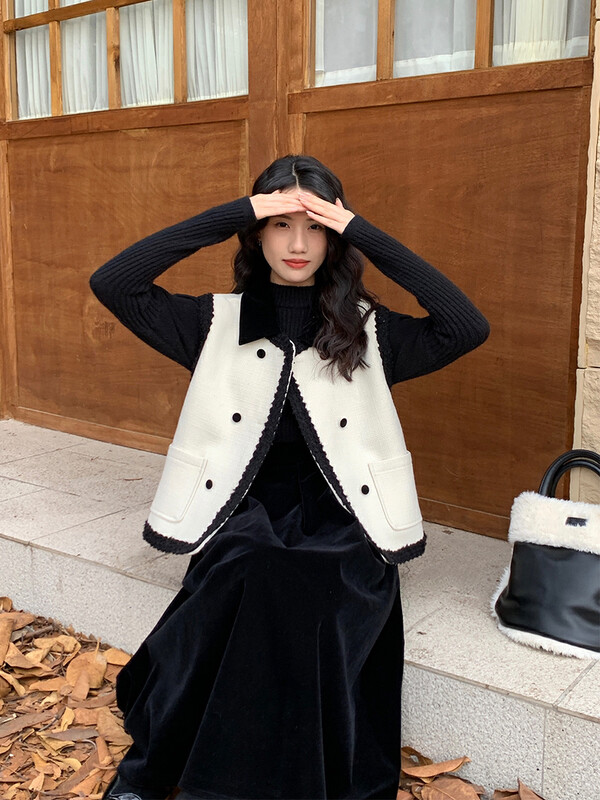 【NEW OPEN】Short jacket with pocket colorblocking temperament JW80760# ZXX