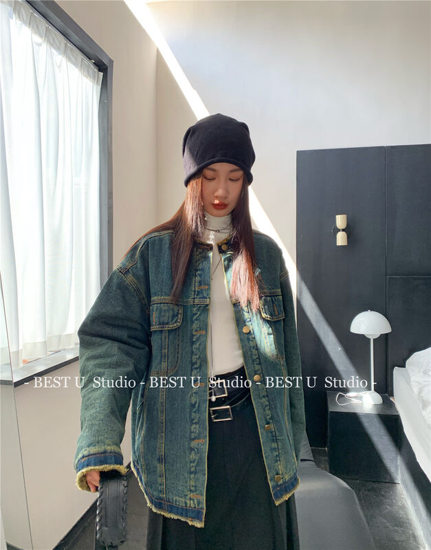 【BEST U】Retro Loose Thickened Warm Denim Jacket 99102# LSW