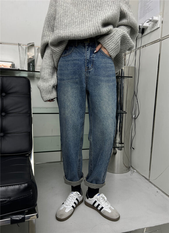 【T-PLATFORM】Simple and casual all-match harem fleece jeans (with belt) V8988# CQW