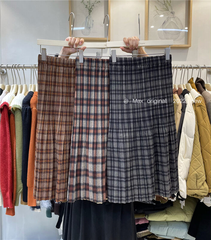 【MAX ORIGINAL】Retro slimming plaid skirt 99059# HBX