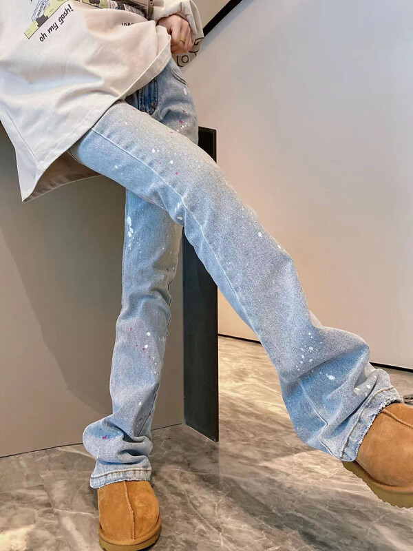 [NANCY] American high street slim fit, slim and splashing ink niche fashion jeans D3045# WPL