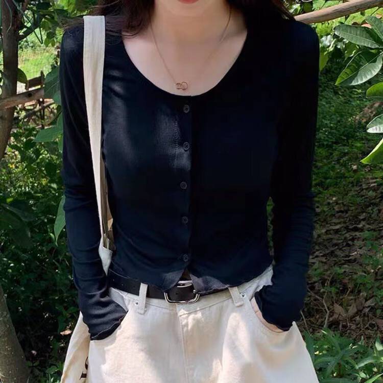 New in autumn! [Ziyijia] Neat simple and comfortable single-breasted long-sleeved T-shirt 2021q# WTT