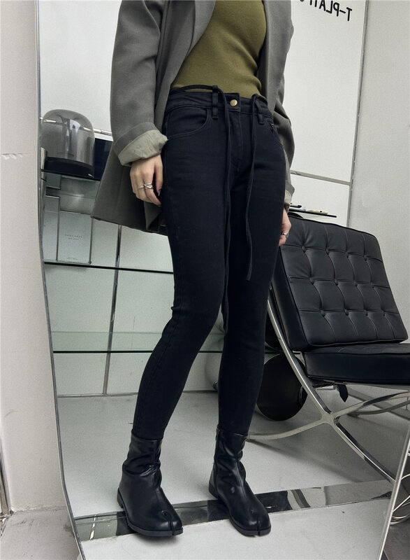【T-PLATFORM】Korean version of slim skinny jeans with velvet (with waistband) V9003# CQW