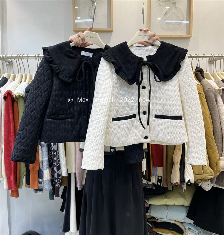 【MAX ORIGINAL】Doll Collar Contrast Color Single Breasted Thermal Padded Jacket 99070# HBX